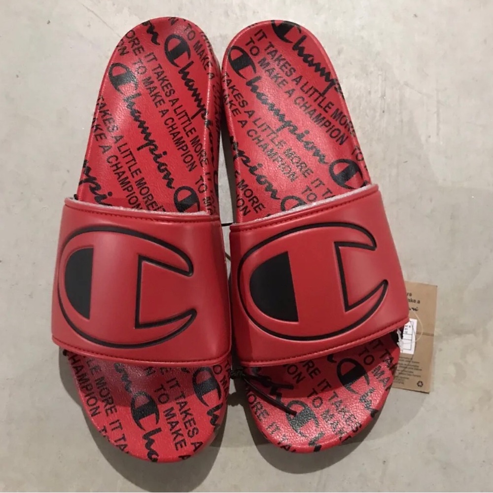 New CHAMPION IPO IT Size 13 Red/Red Slide Men's Comfort Sandals